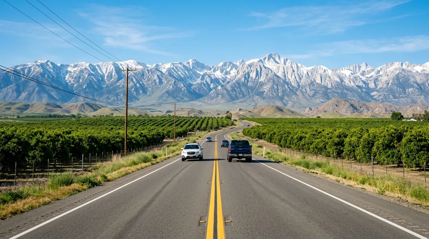A rural road connecting Tulare County communities and foothills
