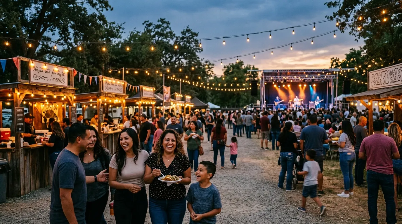 Community festival in Tulare County at dusk