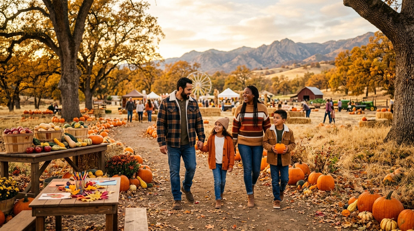 Family enjoying fall activities in Tulare County California