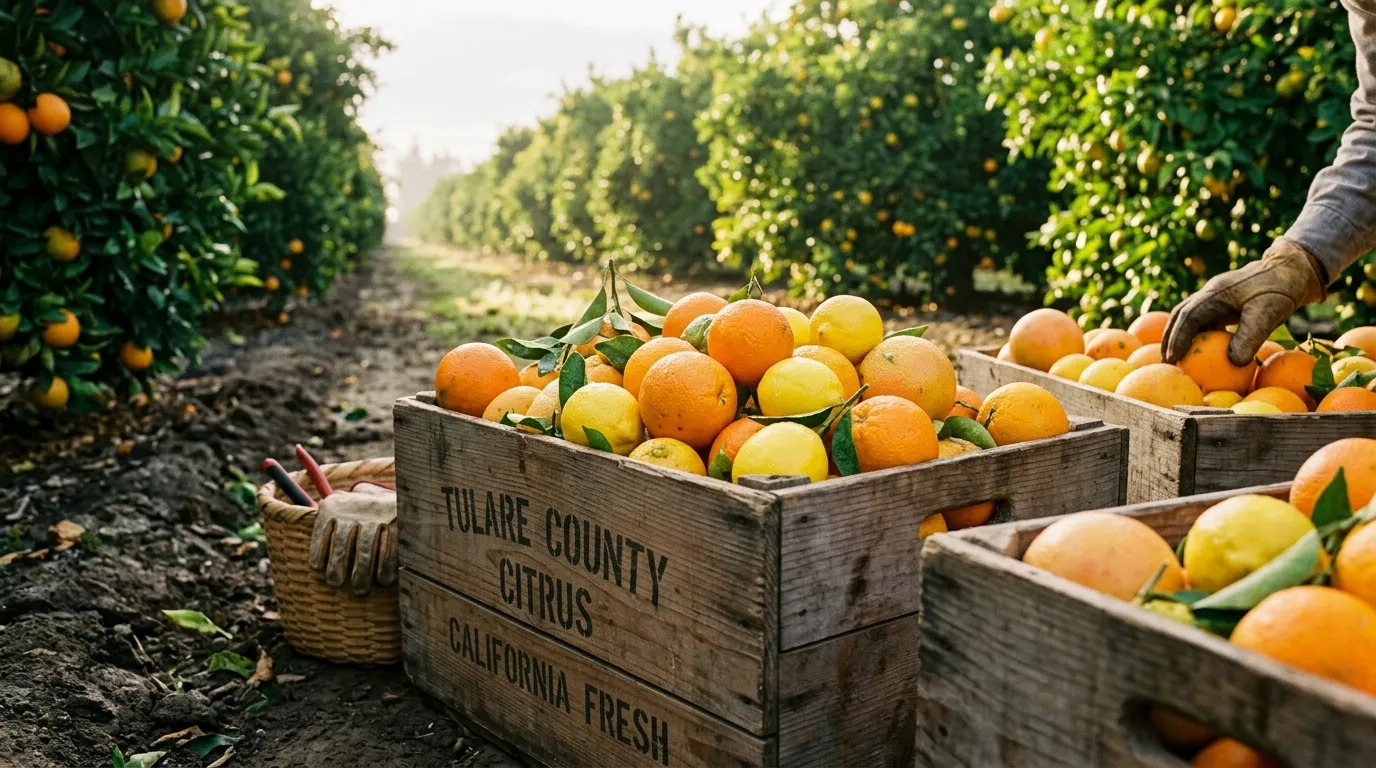 Fresh citrus harvested in Tulare County farm country