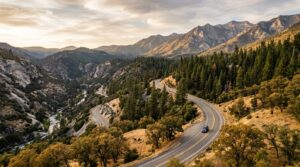 Highway 190 winding through the southern Sierra near Springville
