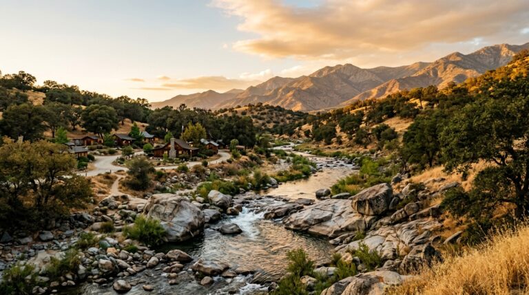 Kaweah River and Sierra foothills in Three Rivers California