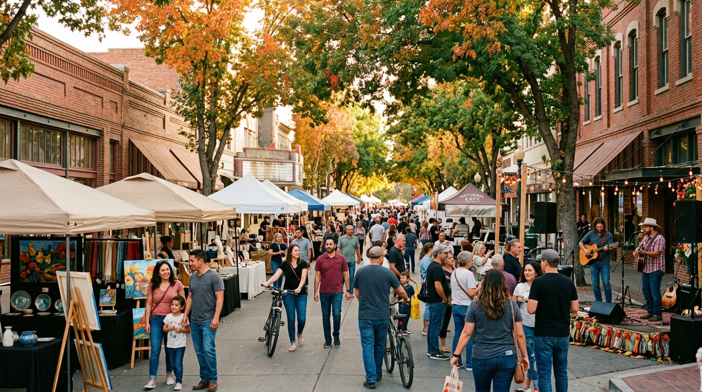 Outdoor fall arts festival in downtown Visalia California