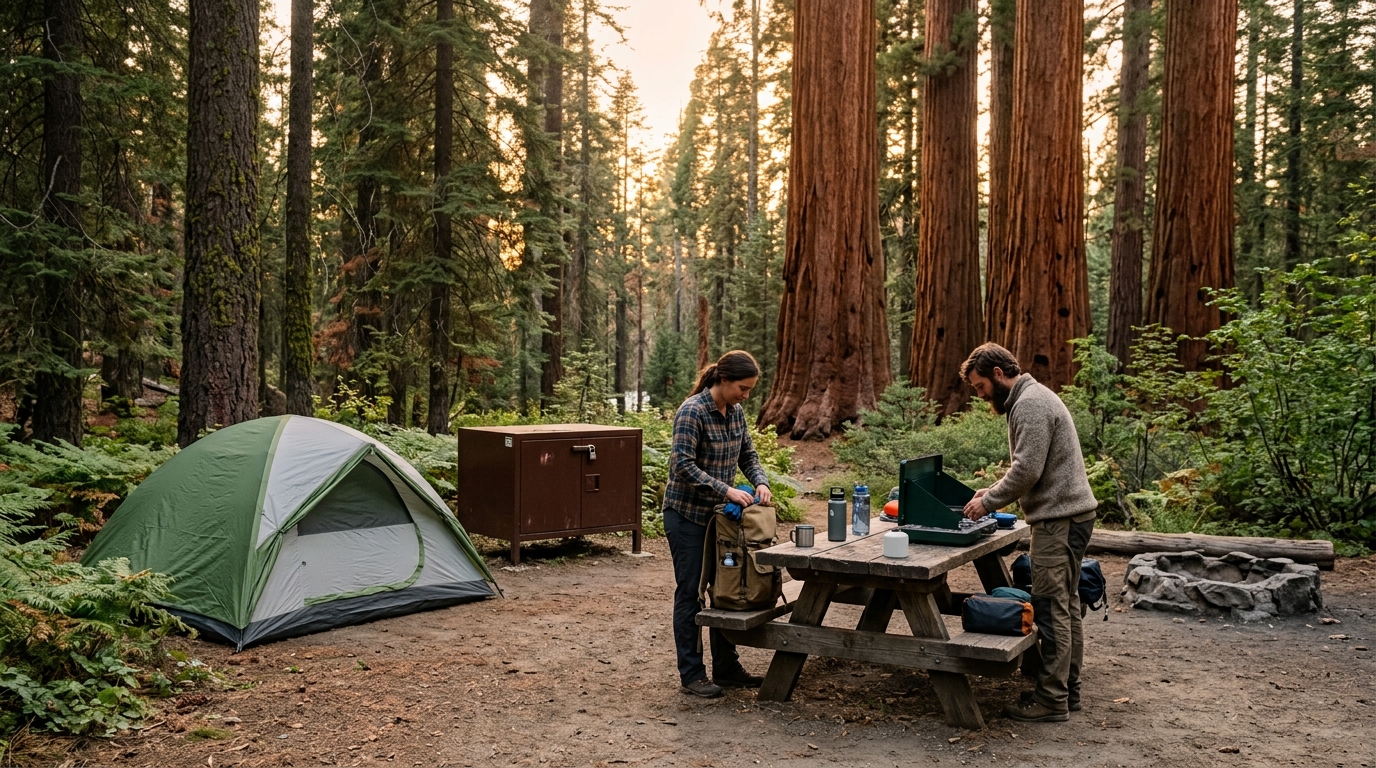 Reserved campsite with bear storage in Sequoia National Park
