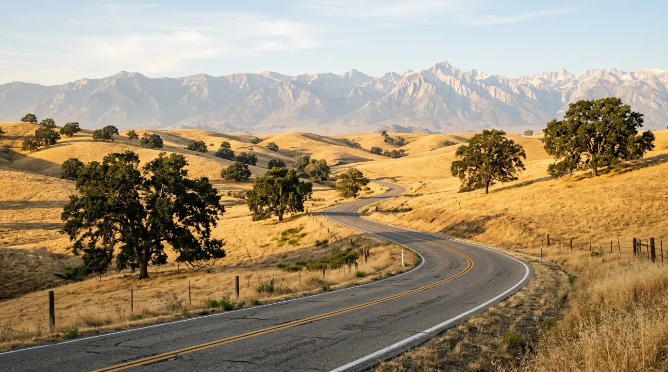 Scenic road through Tulare County foothills